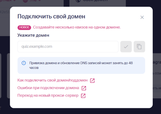 Поле, где указывается свой домен