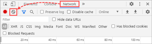 Очистка сетевого журнала в панели разработчика Google Chrome